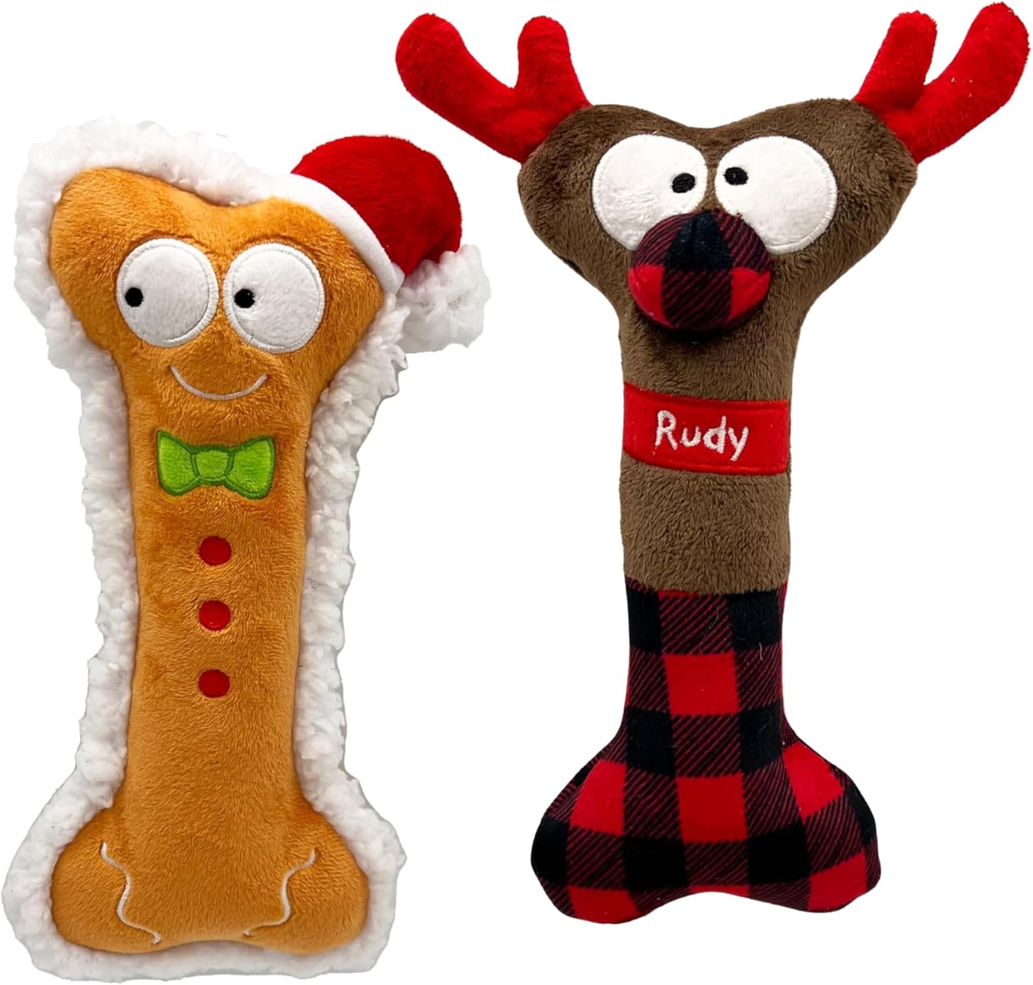 Huxley & Kent Chrismtas Dog Bundle | Reindeer Bone & Gingerbread Bone | One Size Holiday Plush Dog Toys