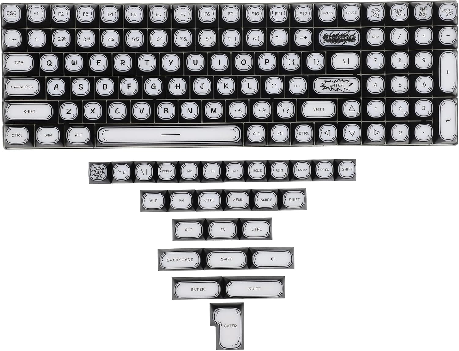 YMDK ABS MA Profile 1.5mm Thickness Graffiti Shine Through Outlined Carved-Off Keycap for YMD75 KBD75 104 96 87 84 KBD67 GK64 61