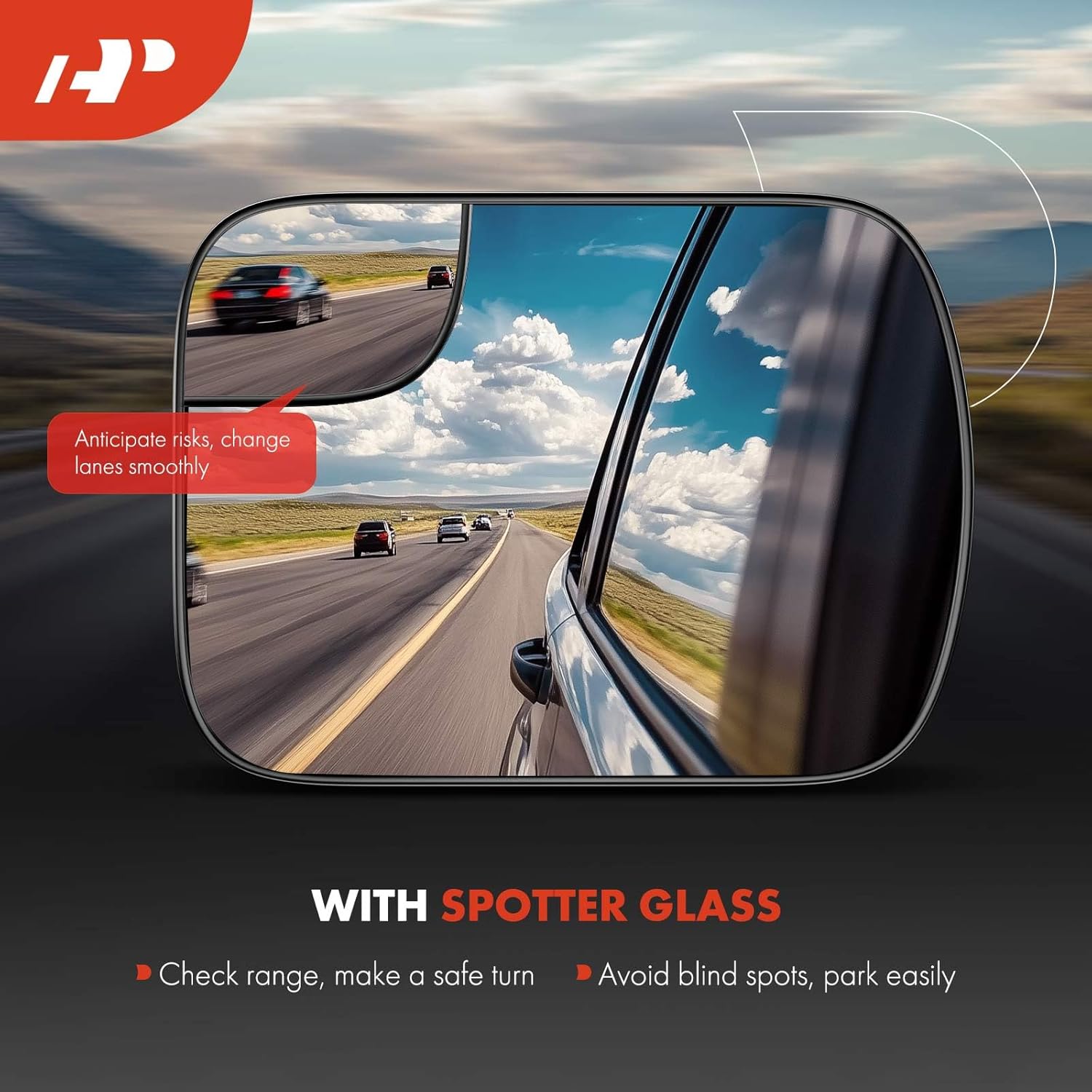 A-Premium Left Driver Side Non-Heated Mirror Glass with Backing Plate - Compatible with Ford Ranger 2019-2024 - Exterior Side View Flat Mirror with Spotter Glass