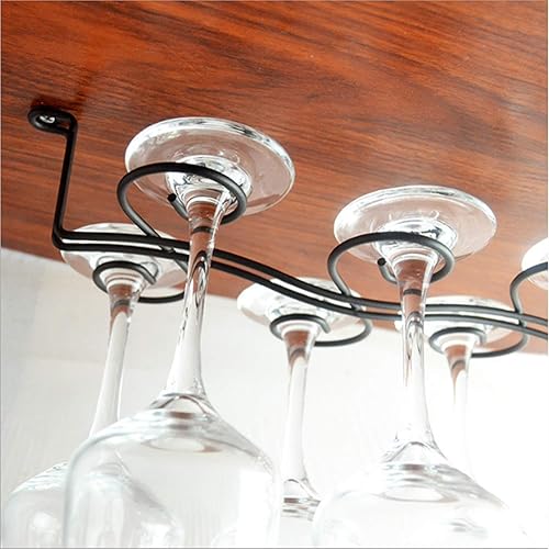 Miniatura 4 de Soporte para copas de vino para debajo del gabinete, con capacidad para hasta 8 vasos, estilo vintage, acero inoxidable, montado en la pared,