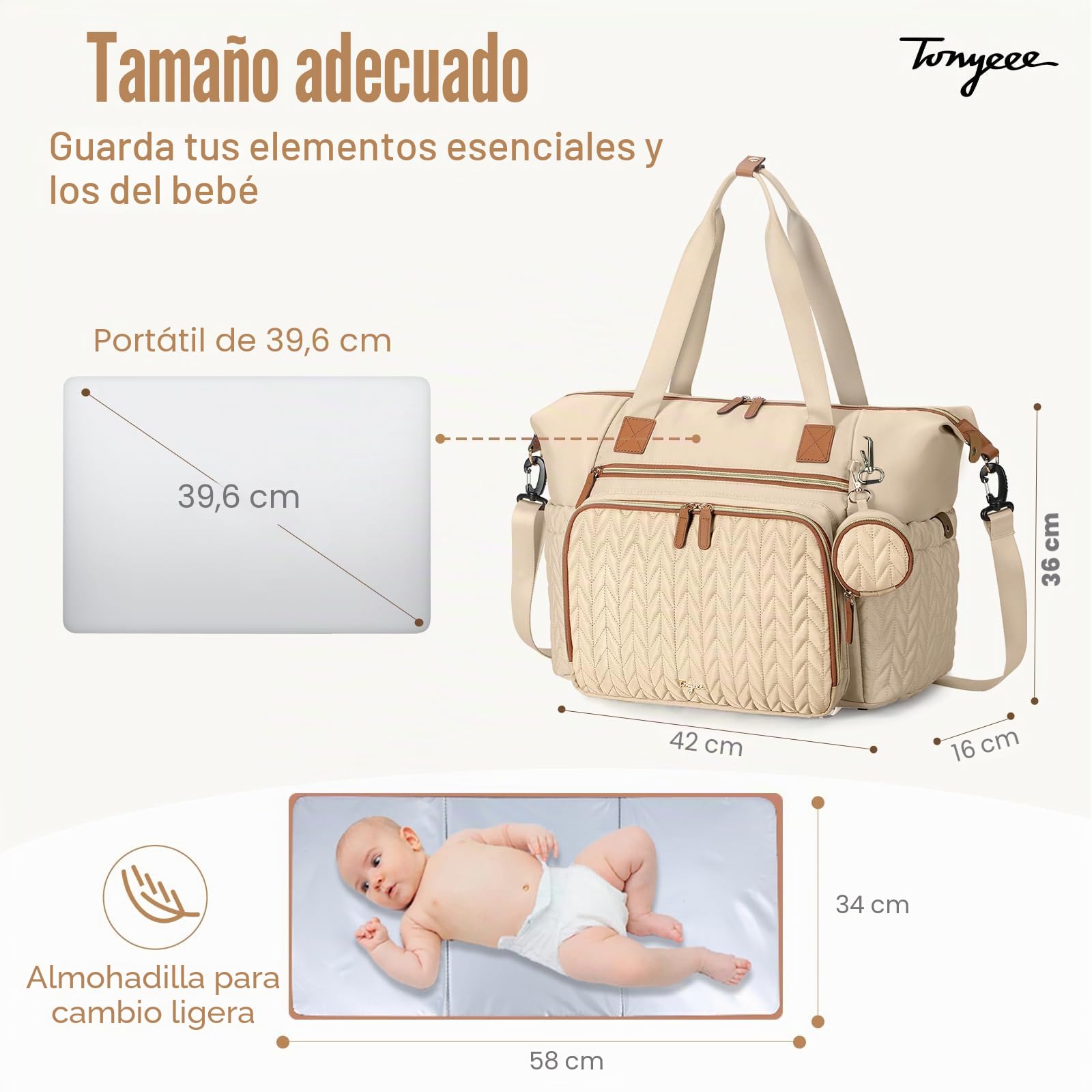 Mochila para pañales de bebé, bolso cambiador grande, impermeable y portátil, bolso de viaje, bolso de mano, con asas y correas para los hombros