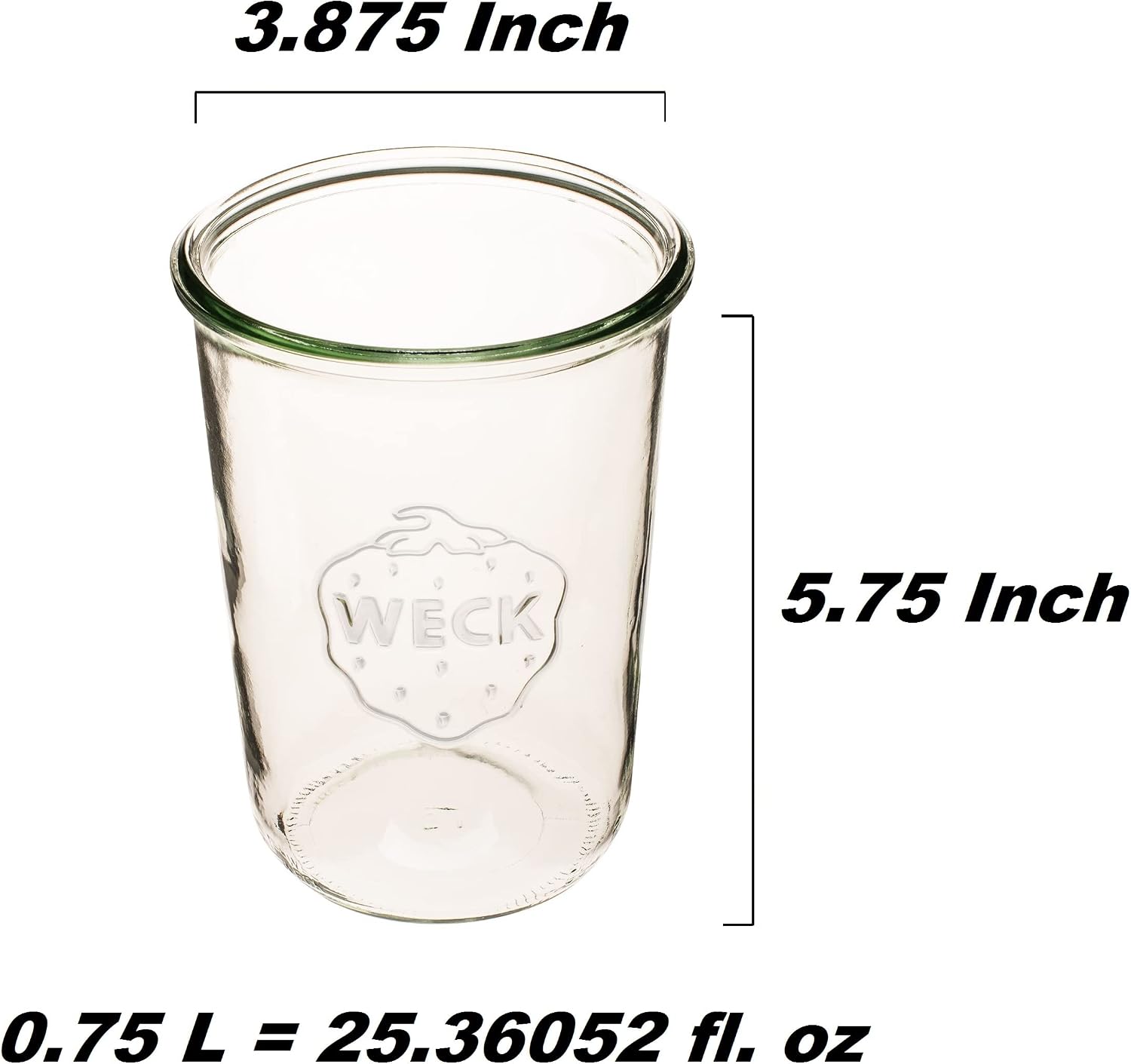 Weck Canning Jars 743 - Weck Mold Jar Made of Transparent Glass - Eco-Friendly Canning Jar - Food Storage Container with Lid Airtight - 3/4 Liter Tall Jar Includes (1 Jar, Glass Lid & Wooden Lid) image 2