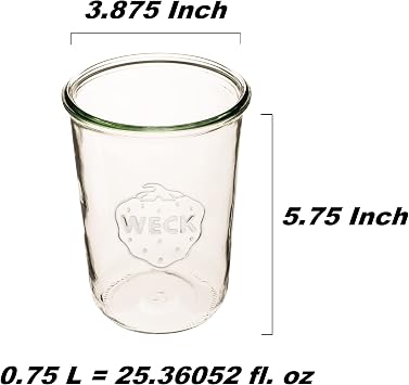 Weck Canning Jars 743 - Weck Mold Jar Made of Transparent Glass - Eco-Friendly Canning Jar - Food Storage Container with Lid Airtight - 3/4 Liter Tall Jar Includes (1 Jar, Glass Lid & Wooden Lid)