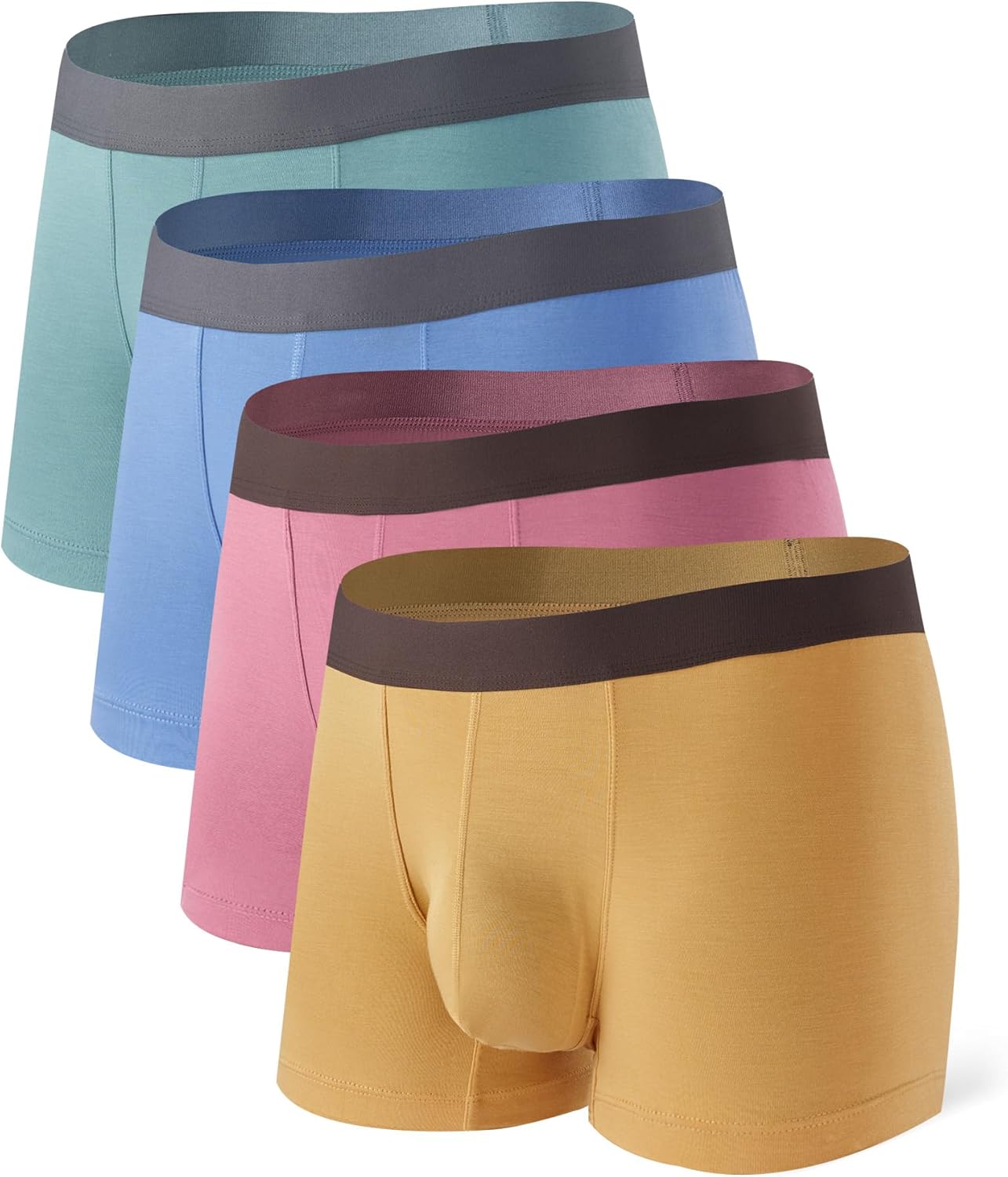 DAVID ARCHY Mens Trunks Underwear Soft Breathable Rayon Made from Bamboo for Men No Fly Pouch 4-Pack
