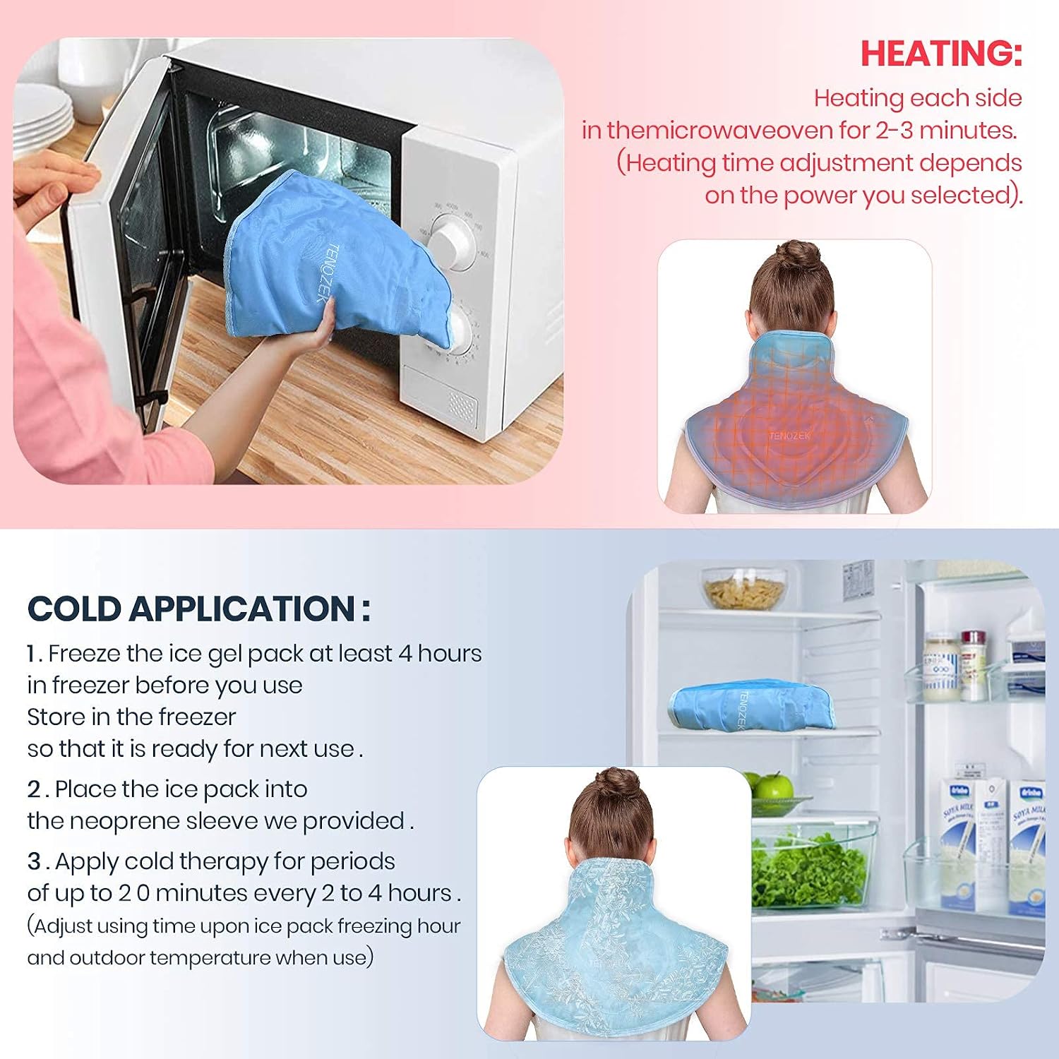 Neck Shoulder Ice Pack Large Hot & Cold Compress Shoulder Therapy Wrap -Reusable Gel Cold Pack Wrap for Upper Back Pain Relief, Swelling, Injuries, Cooler, Bruises