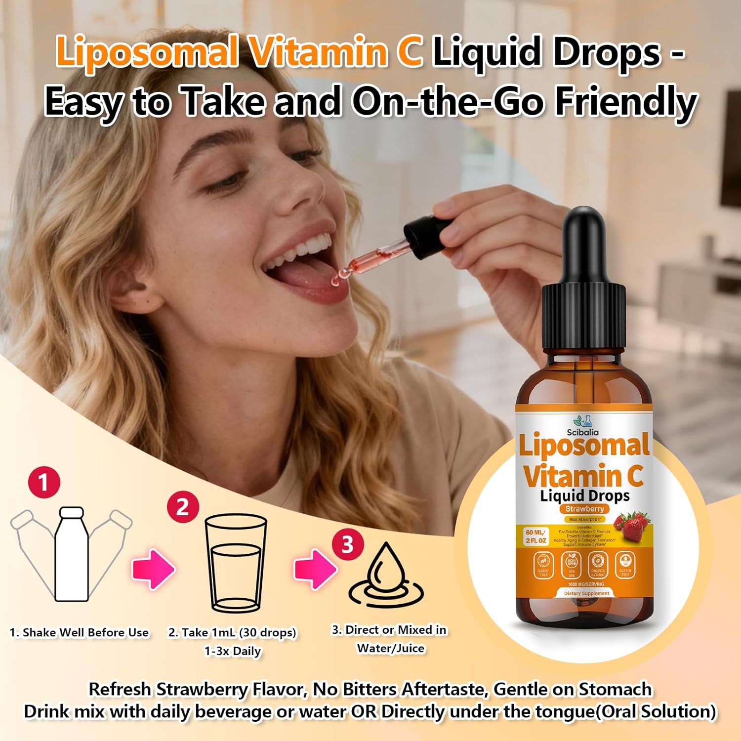 Liposomal Vitamin C 1000mg Drops High Potency 6-in-1 Fat Soluble VIT C w. Zinc Elderberry Glutathione Niacin for Immune Support Antioxidant Collagen Production丨High Absorption Liquid Vitamin C Formula - Image 7