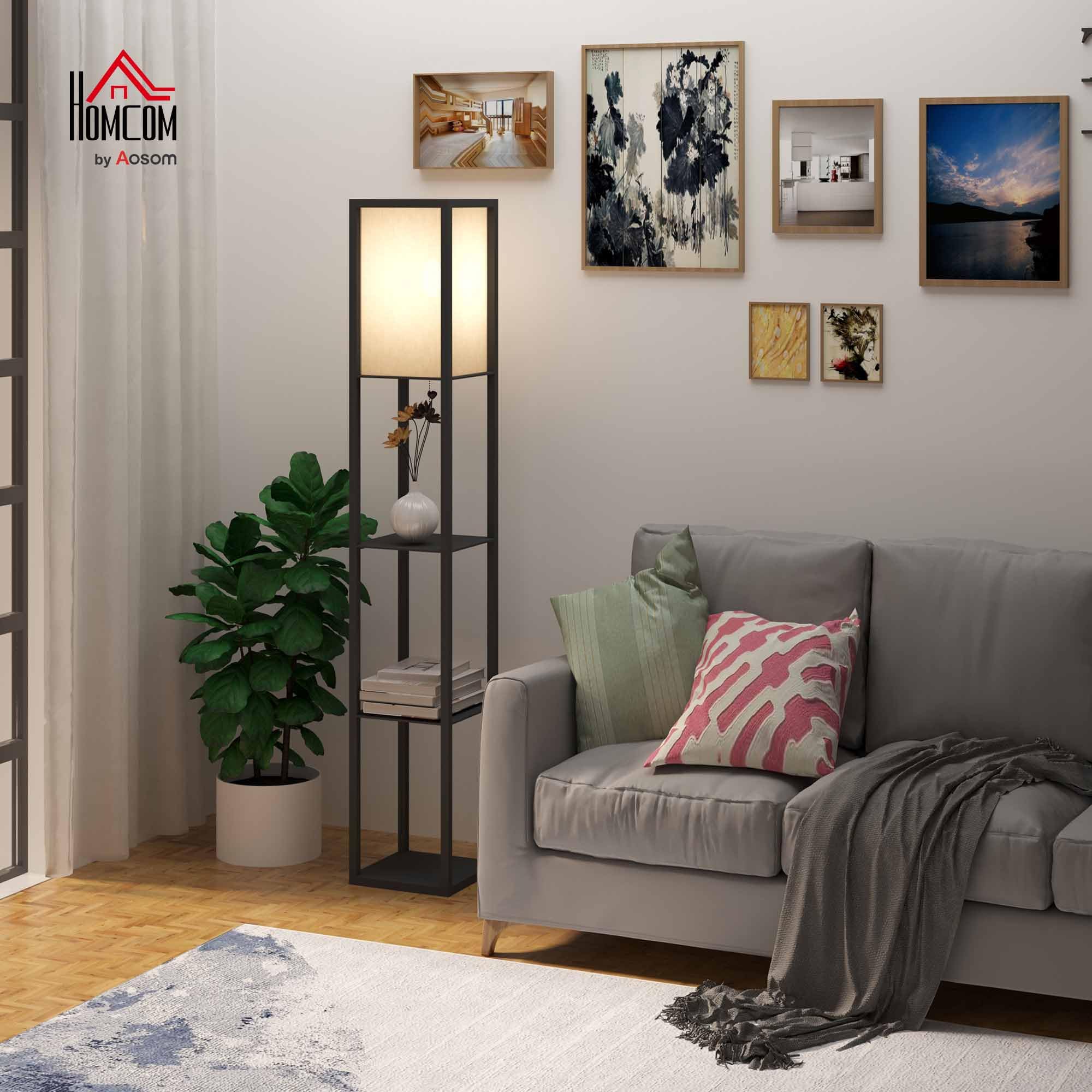 HOMCOM Lampadaire étagère 26L x 26l x 160H cm 3 étagères 4 Niveaux MDF Noir