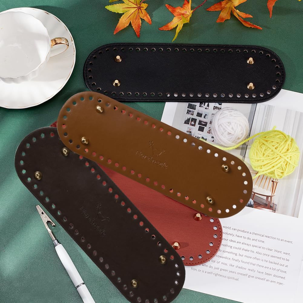 PH PandaHall Kit Per Fare Borse All'Uncinetto - Fondo Ovale In Pelle PU 18x8cm Con 2 Manici In Legno A D, Per Borse Fai Da Te - 2