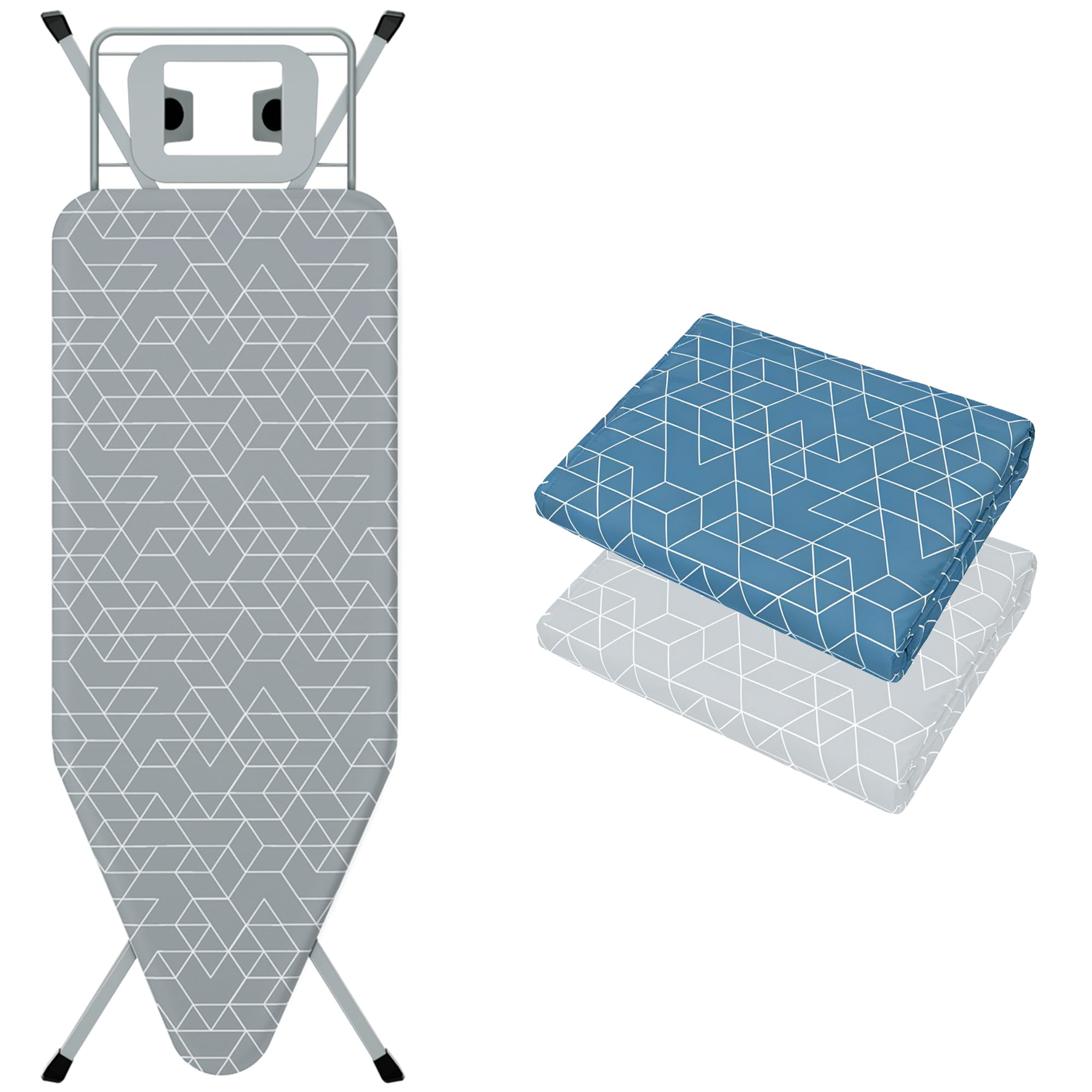 STANEW Bügelbrett 120 x 45 cm,Klappbares Bügelbretter Bügeltisch für Dampfbügeleisen,mit 2 Bezügen aus Baumwolle,Sicherheitsschließsystem,höhenverstellbar,mit ausziehbarer Ablage für Kleidung | Mit 2 Bezügen aus 100 % Baumwolle, für Dampfbügelstation, Ant