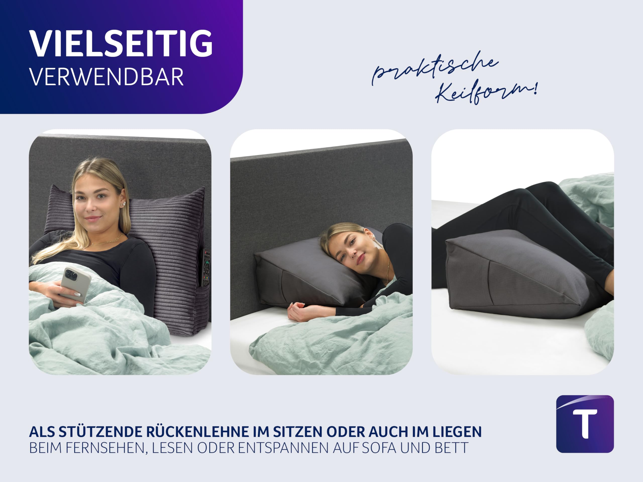 Traumnacht Cozy Rückenkissen, Lesekissen,70x40cm, dunkelgrau,abnehmbarer,waschbarer Bezug aus gemütlichem Kord, praktisches Seitenfach, Öko-Tex zertifiziert,produziert nach deutschem Qualitätsstandard
