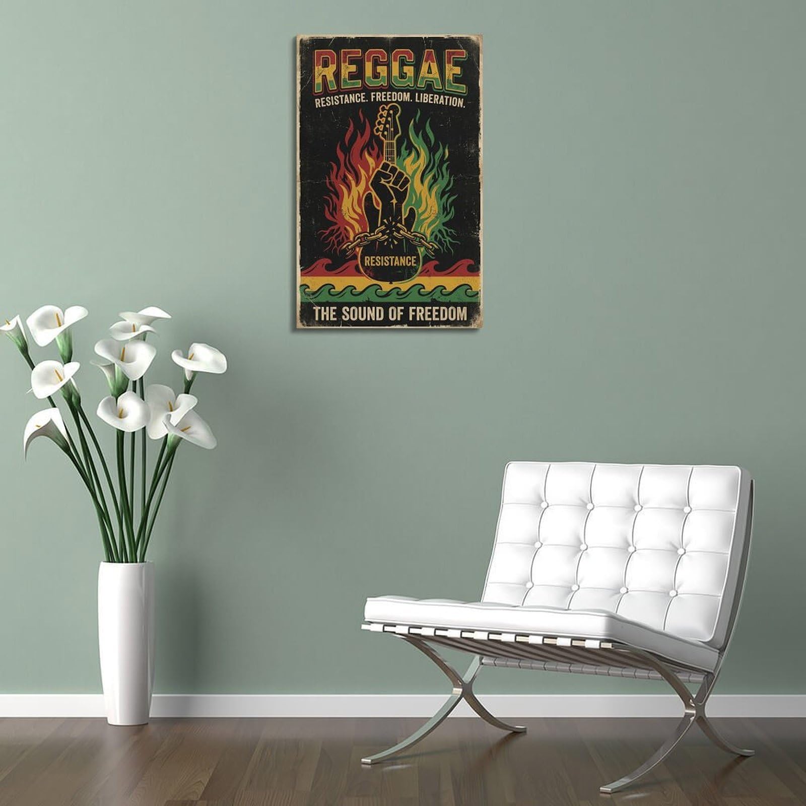 XKUGA Poster con stampa su tela con musica Reggae, motivo: pugno di chitarra, moderno, decorativo, ideale per famiglia, grotta degli uomini, sala giochi, camera da letto di ragazzi e ragazze, 60 x 90