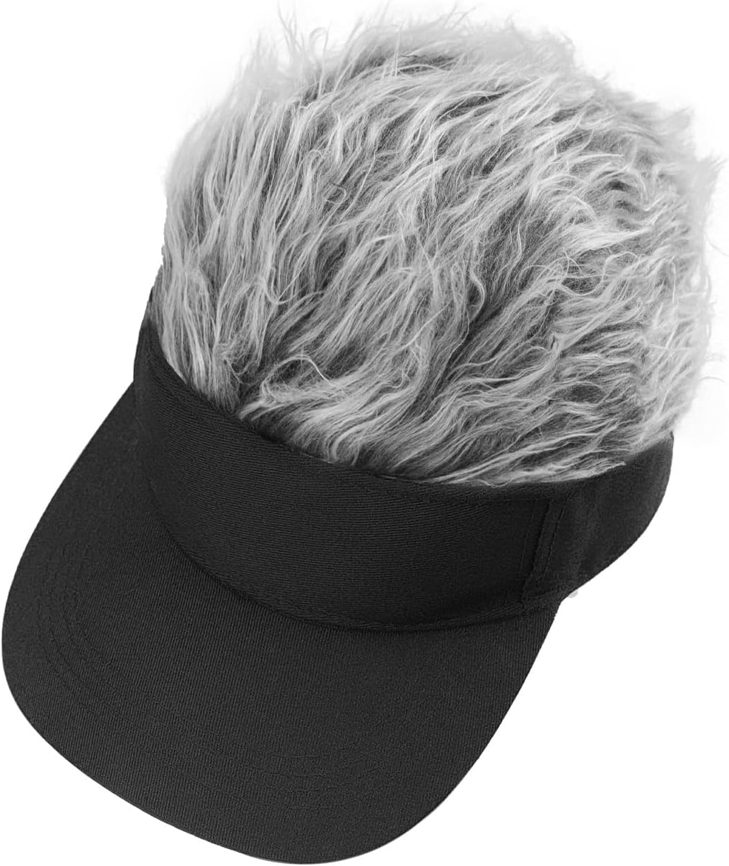 Funny Wig Baseball Cap, Novelty Faux Hair Visor Hat, Crazy Fuzzy Hair Cap for Outdoor Sports, Halloween Party, Costume
