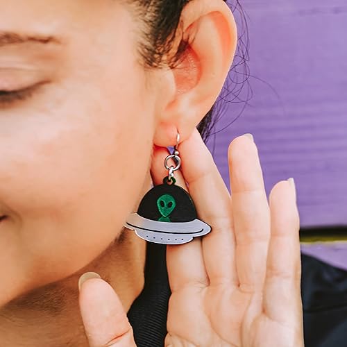 Miniatura 5 de Alien UFO Dangle Earrings Lightweight Hypoallergenic Fun Spaceship Jewelry for Science and Space Lovers