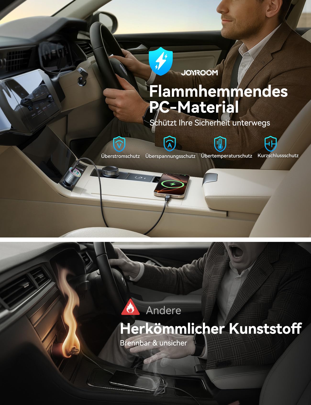 JOYROOM 175W 3-Port Zigarettenanzünder USB C mit 100W C-C Kabel, [3 GaN Chips] Auto Ladegerät Adapter, PD100W & QC3.0 Schnell Kfz Ladegerät für iPhone17/16/Samsung S26/Smartphone/iPad/MacBook/Laptop