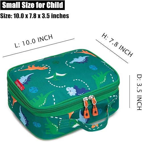 Miniatura 5 de JinBeryl Lonchera térmica para niños y niños, tamaño para preescolar, jardín de infantes o viajes, color verde dinosaurio