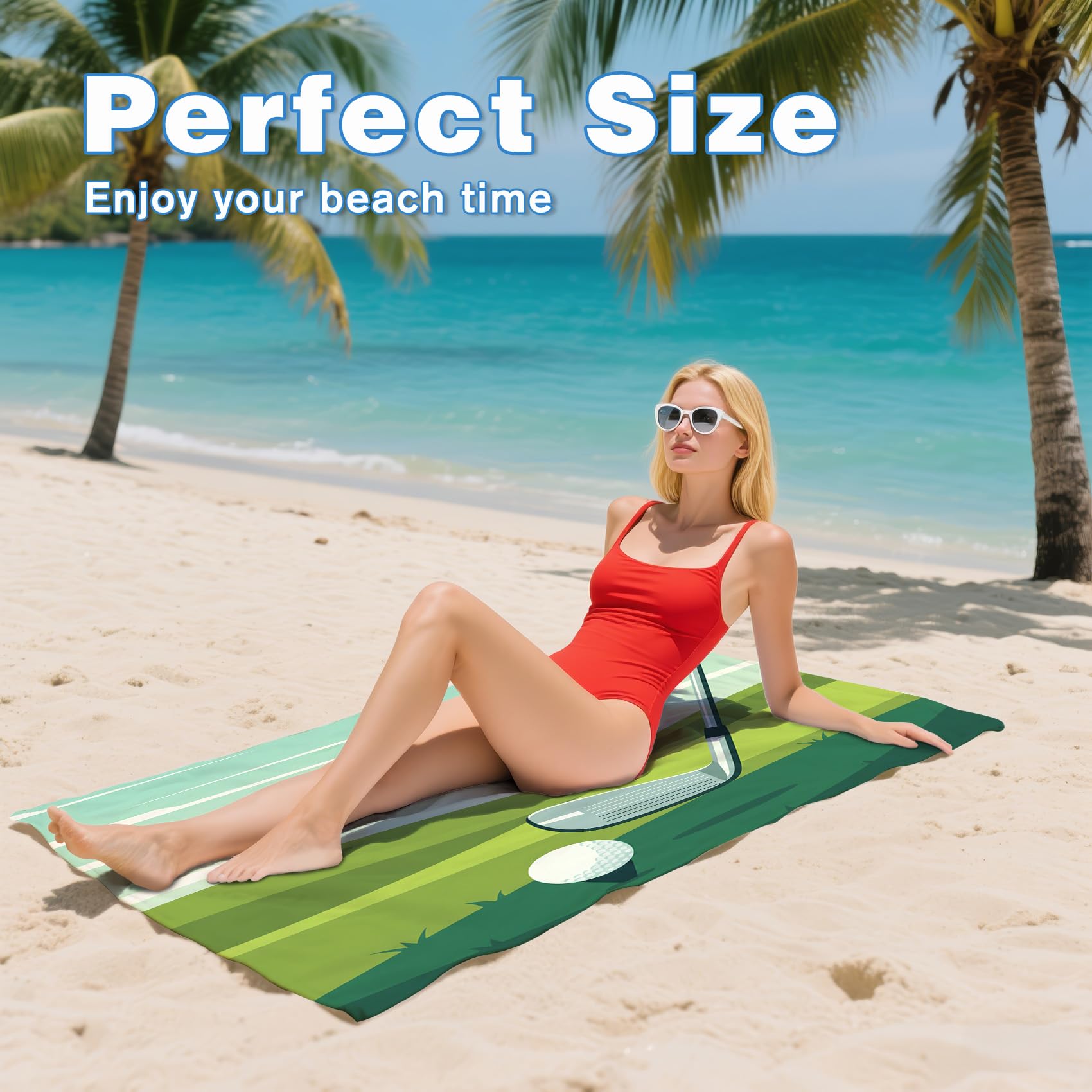 Serviette de Plage XXL Microfibre Sport Golf Ball, Drap de Plage Séchage Rapide Anti Sable & Légère, Serviette de Bain Grande Taille 100x200 cm, Accessoire & Cadeau été