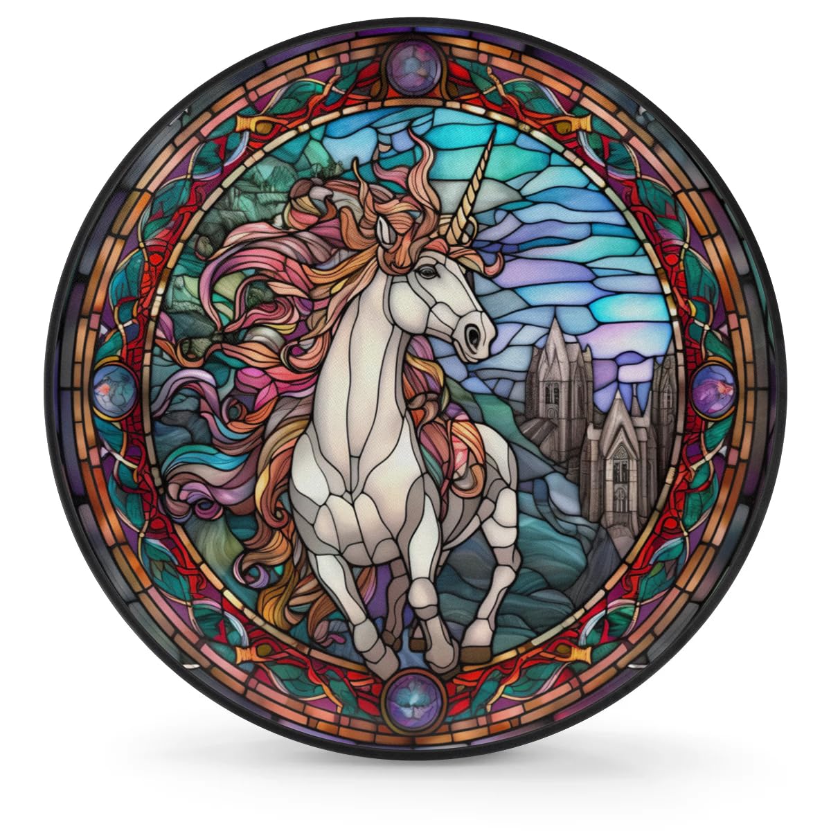 Spare Tire Cover for RV Trailer, Glass Unicorn Tire Covers Universal Fit for Travel Trailer Camper Jeep RV SUV Truck Waterproof Wheel Cover (14 inch for Diameter 25” - 27”),A-26