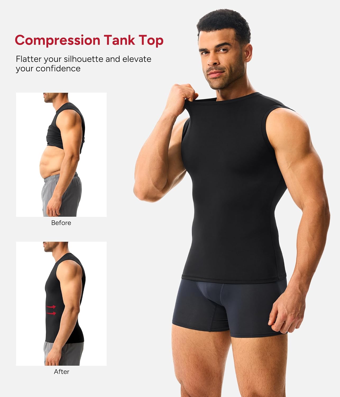 Nebility Mens Compression Shirt Slimming Workout Tank Top Quick Dry Athletic Sleeveless Tummy Undershirt Body Shaper - Image 2