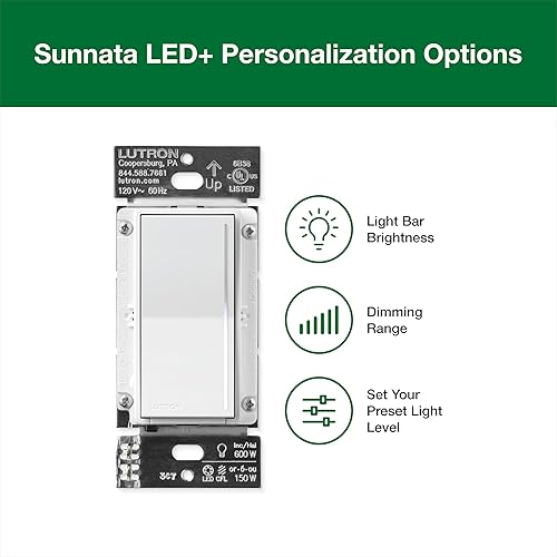 Vista 34 de Lutron Sunnata - Interruptor de atenuación táctil con tecnología LED avanzada para LED e incandescente, 3 vías/multiubicación, STCL-153MS-WH, blanco