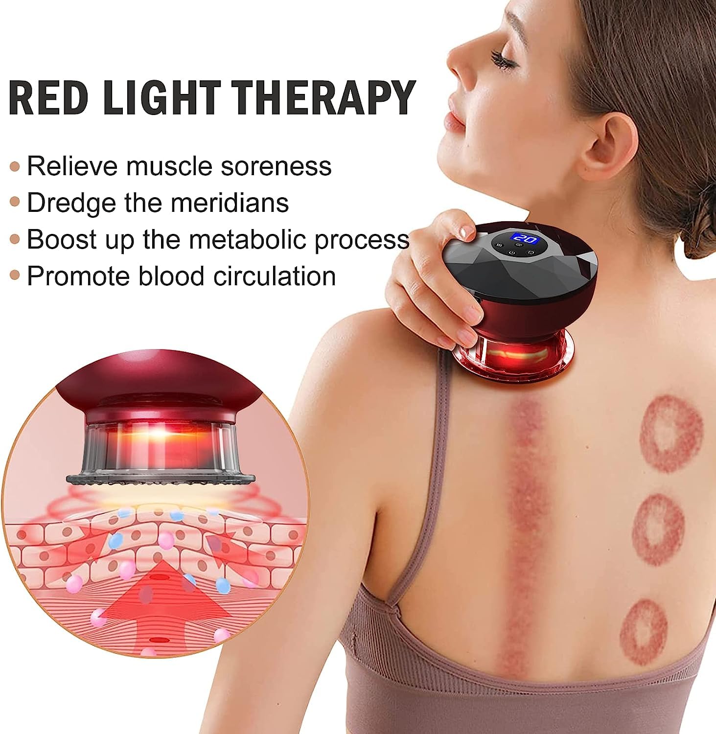 Elektryczny zestaw do terapii bańkami 4 w 1, inteligentny masażer do terapii bańkami próżniowymi, urządzenie do usuwania cellulitu, narzędzie do masażu Gua Sha z 12 poziomami temperatury i ssaniem dla