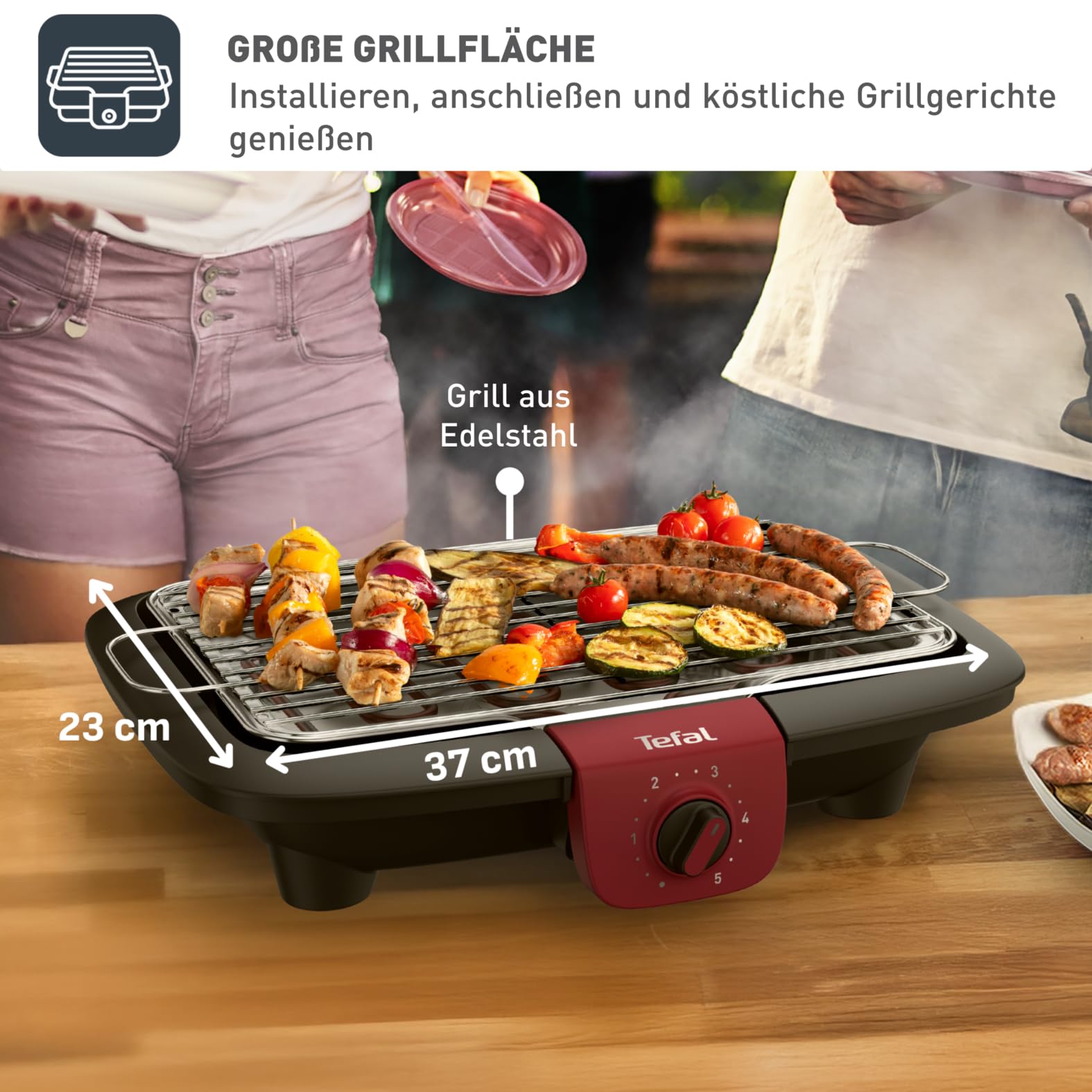 Tefal Easygrill Elektrogrill 2300 Watt Tischgrill 870 cm² Grillfläche schwarz burgunderrot BG90E5