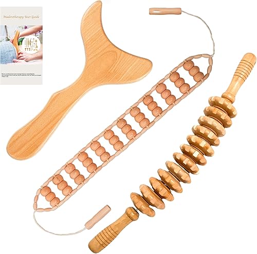 Juego de 3 herramientas de masaje de terapia de madera, masajeador de drenaje linfático para esculpir el cuerpo, herramientas de maderoterapia