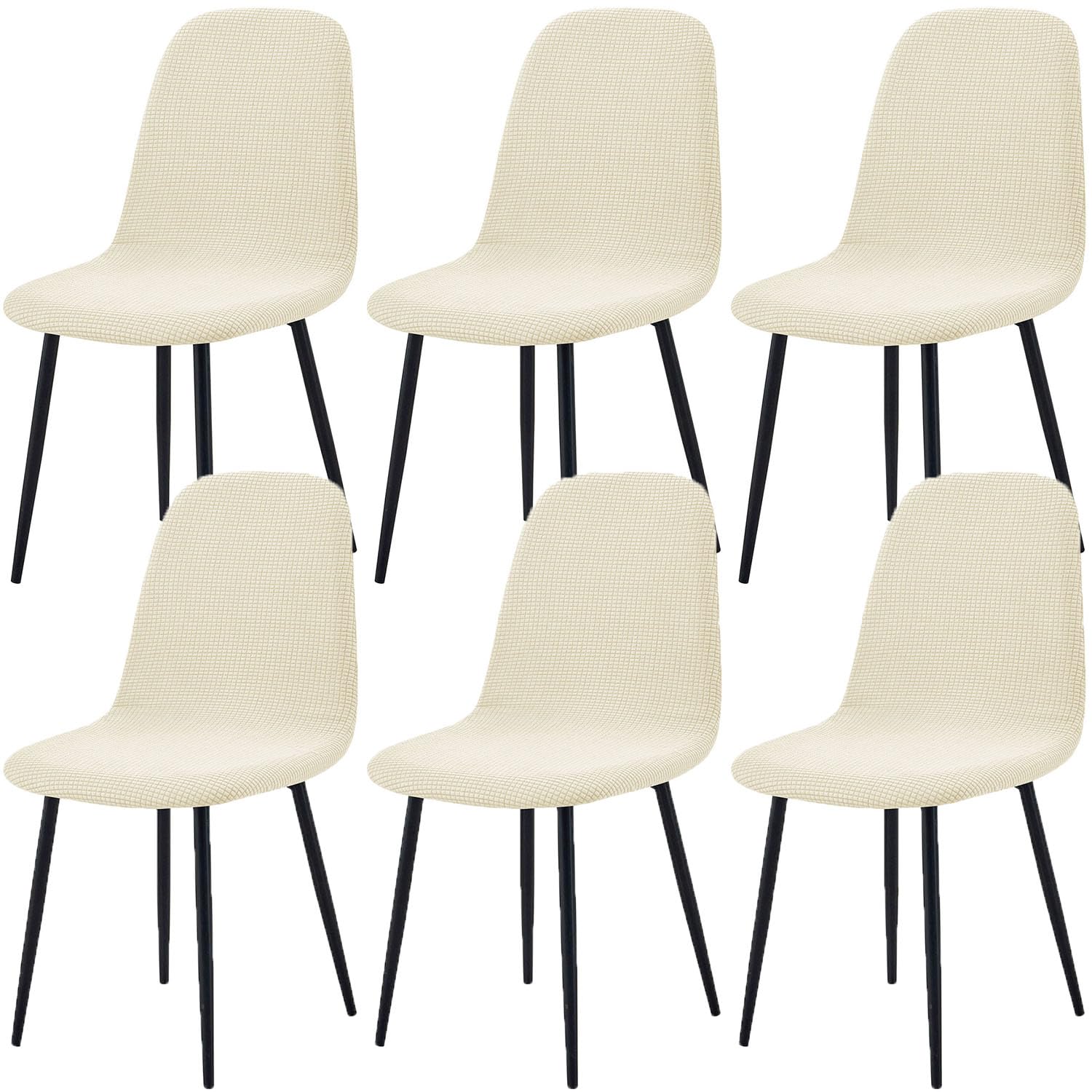 HACLEN Stretch Shell Chair Covers for Dining Chairs, Soft Jacquard Mid Century Modern Chair Protector, Washable Wrinkle-Free Armless Chair Slipcovers (Beige,Set of 6)