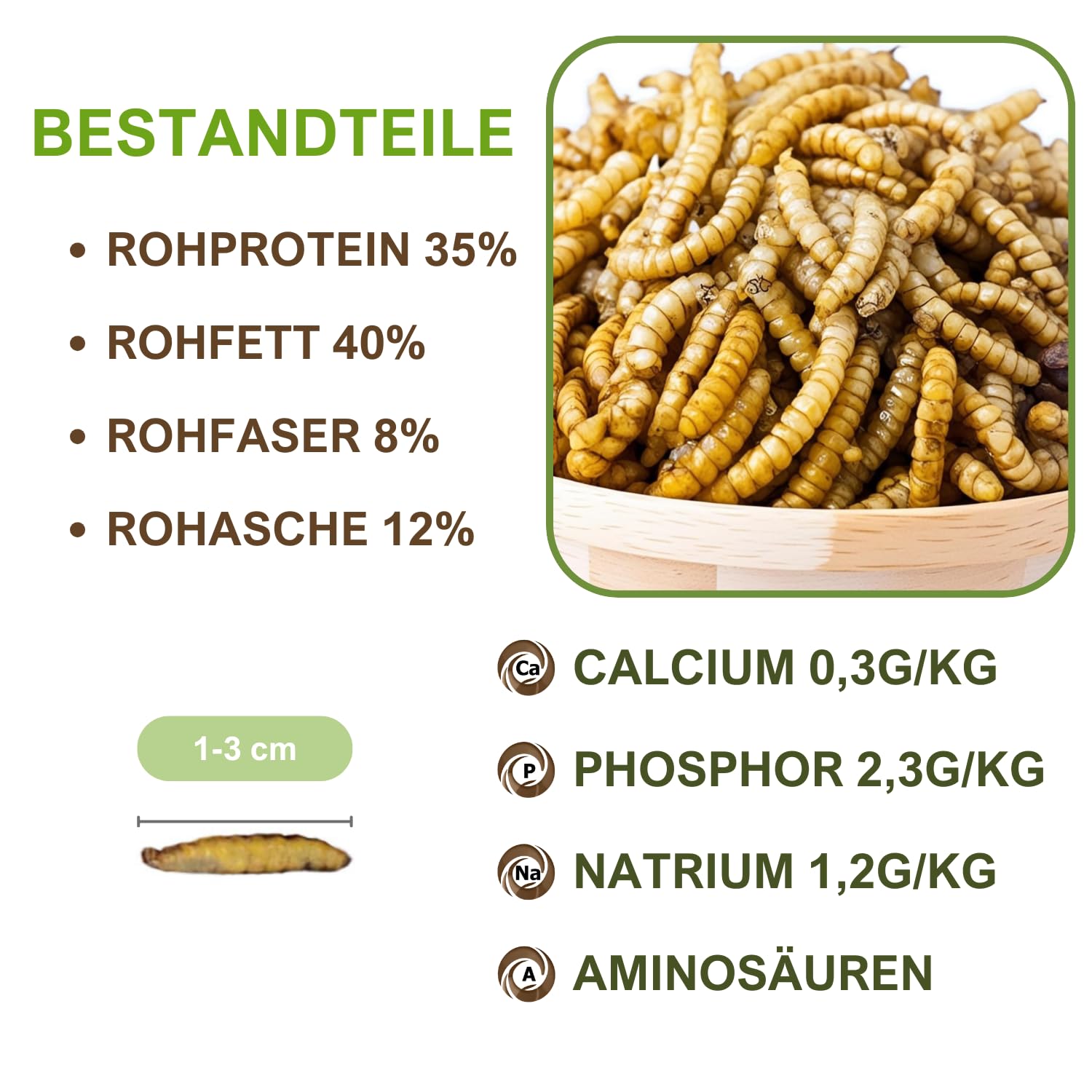 Soldatenfliegenlarven getrocknet (Hermetia illucens), für Vögel, Hühner, Igel, Reptilien, Fische (5 kg)