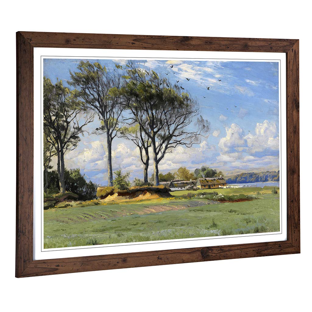 Big Box Art Framed Print of Peder Mork Monsted Sunlit Landscape Design | Wall Art Picture | Home Decor for Kitchen, Living Room, Bedroom, Hallway, Walnut, A2 / 24.5x18 Inch / 62x45cm