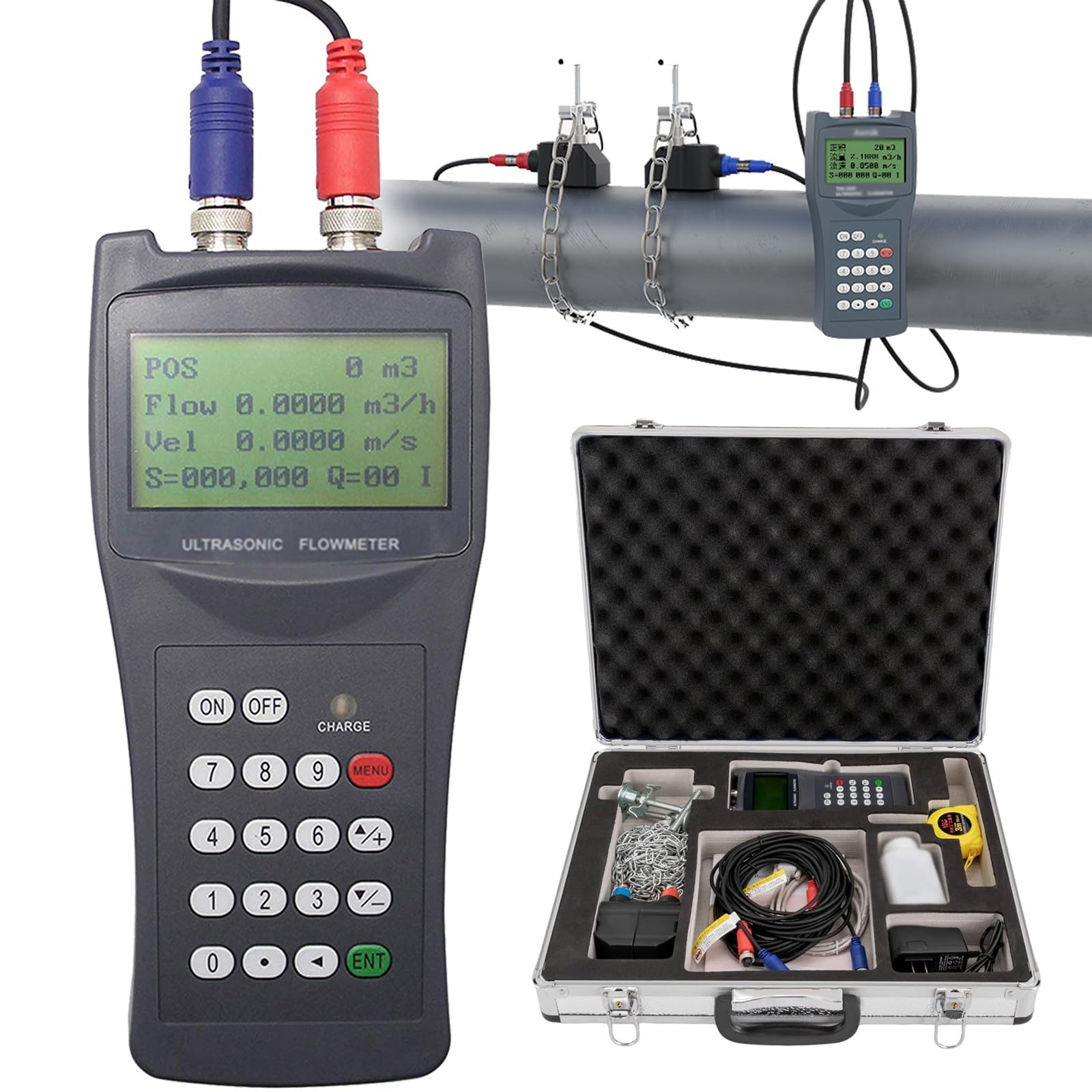 Medidor de flujo ultrasónico de control de flujo de agua líquida con pantalla LCD y transductores de abrazadera para DN15-6000 mm
