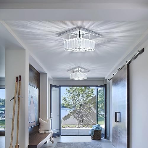 Miniatura 8 de CLAIRDAI Lámpara de techo de cristal cuadrada de montaje empotrado, lámpara de techo LED moderna para cocina, pasillo, vestíbulo, sala de estar,