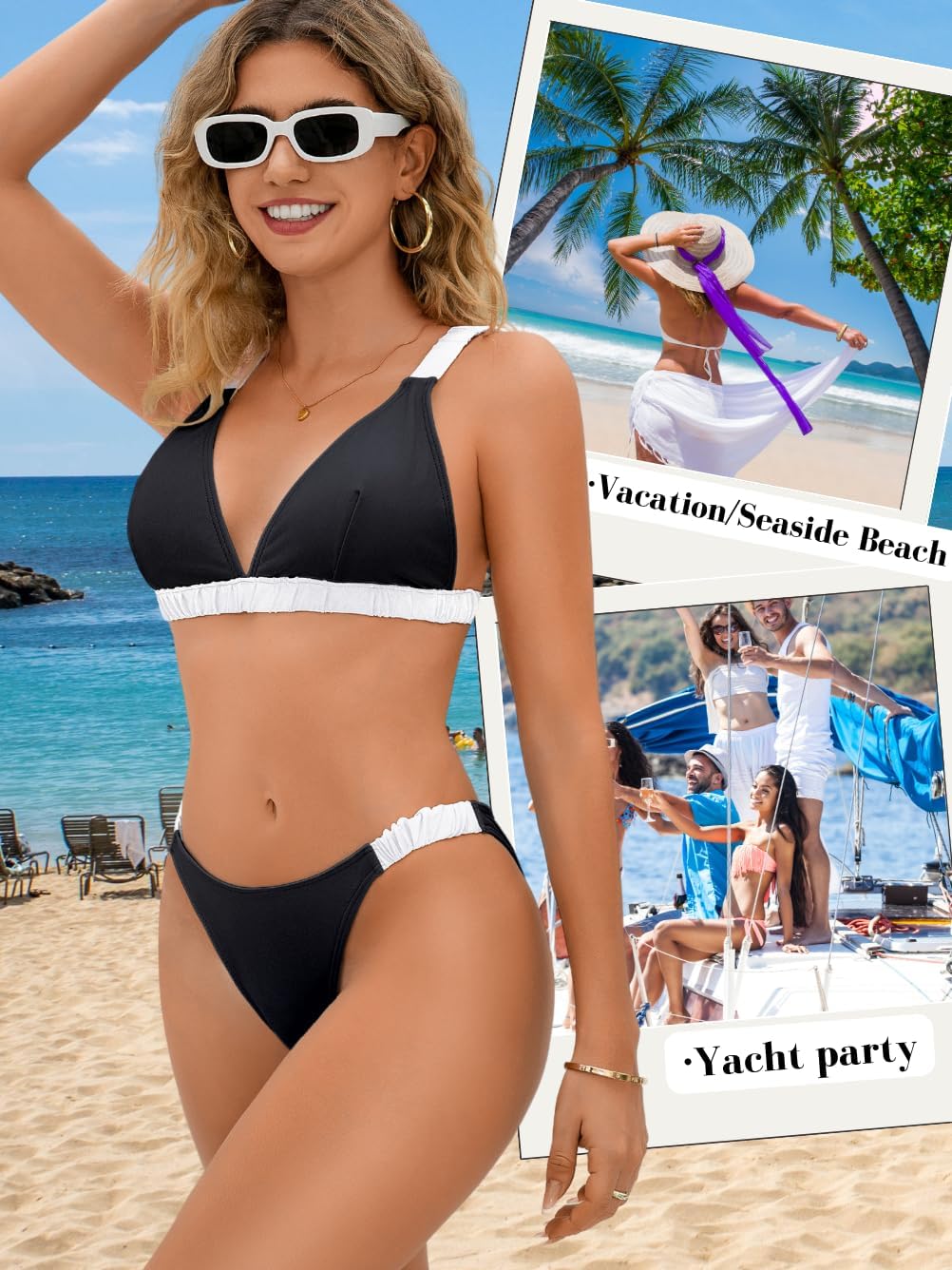 Women's Colorblock Bikini Set, High Cut Scrunch Strap Cheeky Cute 2 Piece Swimsuits for Summer Vacation - Image 5
