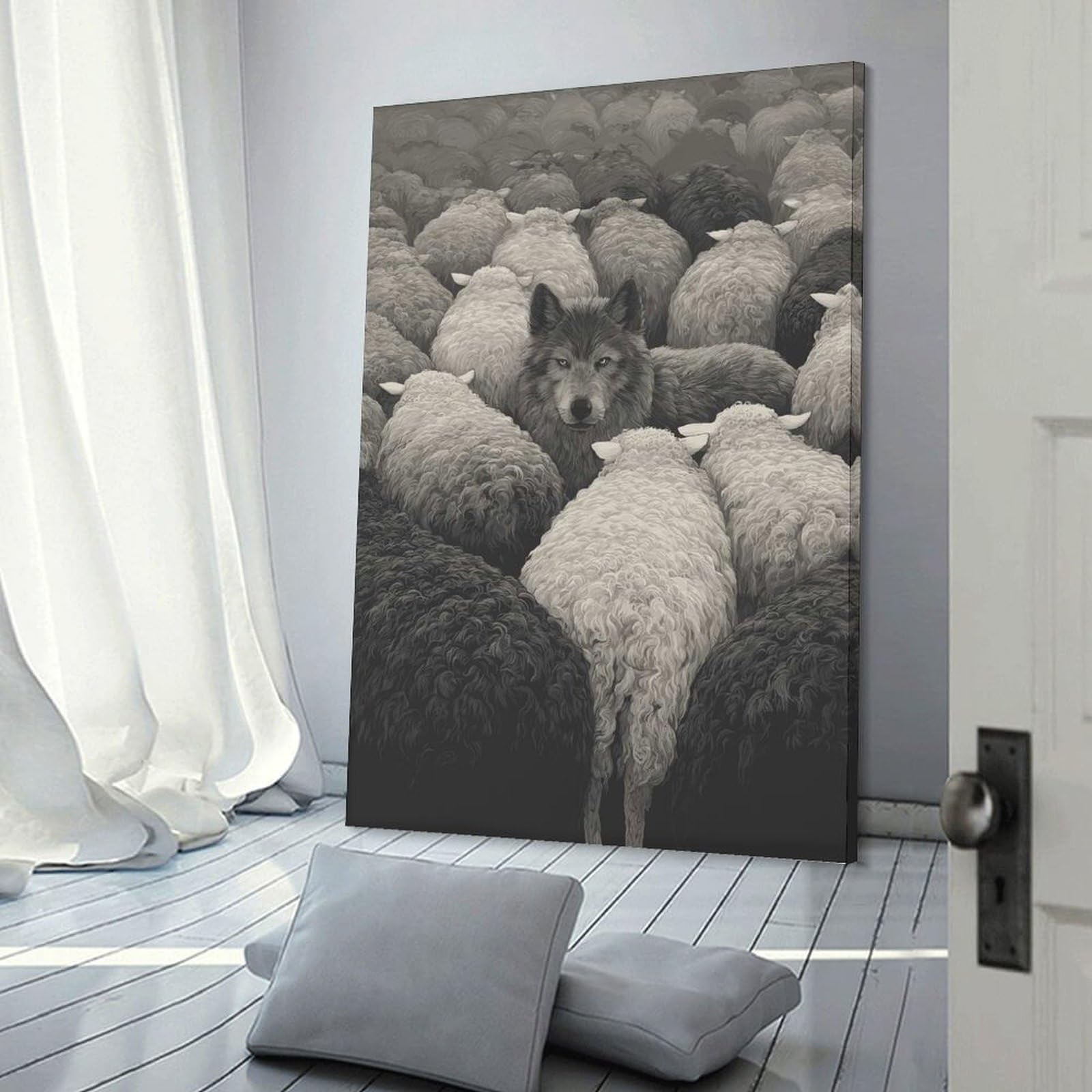 Junmoney Room Decor Wall Art Wolf Among Sheep, 24x36inch(60x90cm), for Entrance Spaces, Stair Walls Or Halls, Home Artwork for First Impressions