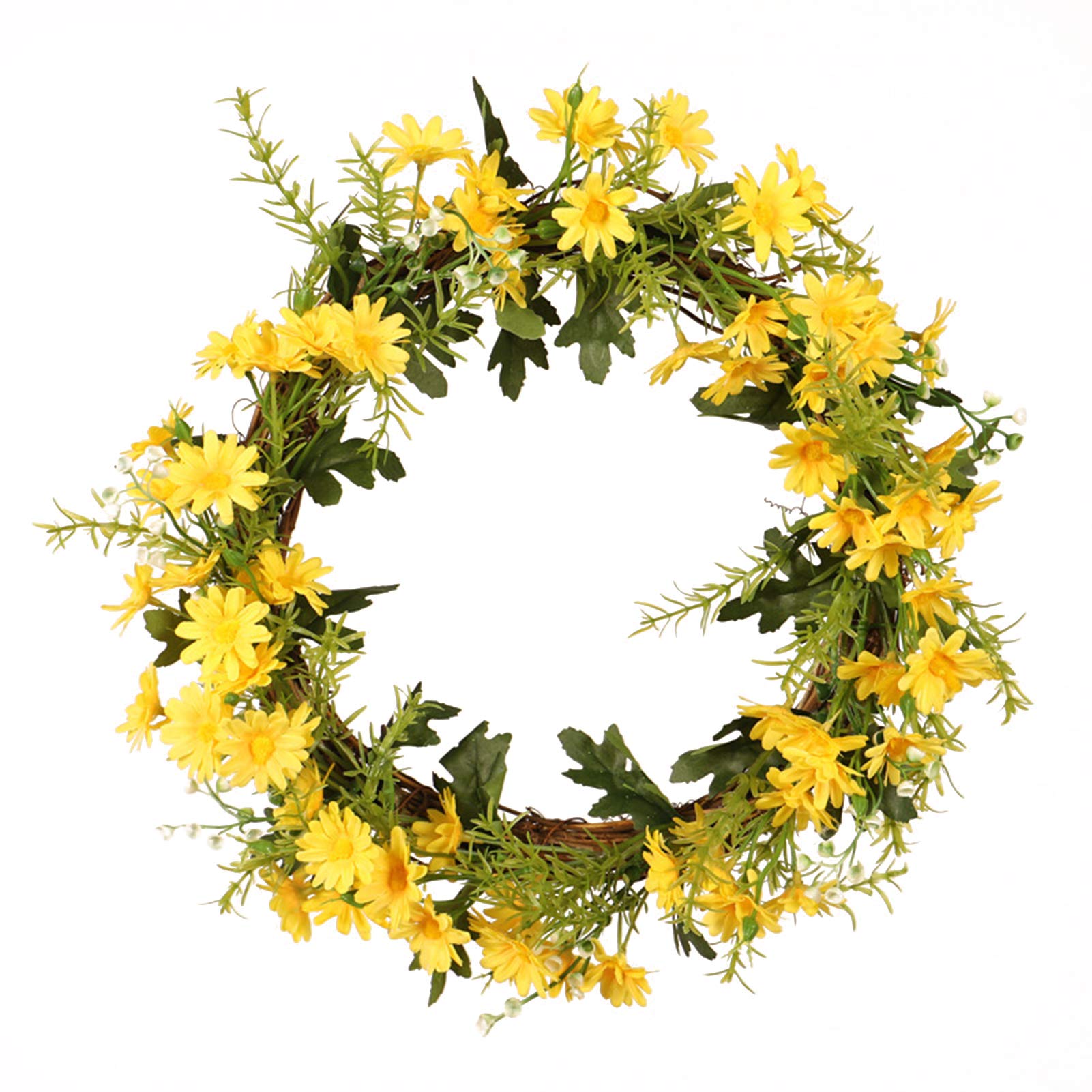 Türkranz LIU- Frühling Gelb Gänseblümchenkranz Außendurchmesser 35 cm Künstliche Vordere Home Bauernhaus Indoor- Und Outdoor-Dekoration