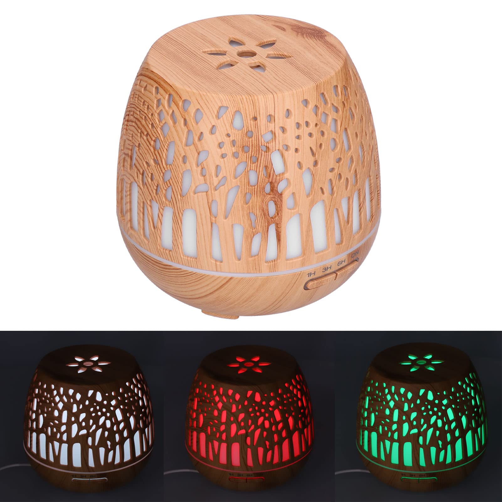 lyrlody Diffuseur d'arômes 400 ML, Diffuseur d'huiles Essentielles PP ABS Grain de Bois, Prise USB avec Brume Silencieuse 36 DB, Lumière 7 Couleurs, Minuterie 8 Heures pour Chambre à Coucher,