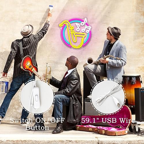 Miniatura 3 de Letrero de neón de saxofón, luces LED de neón para decoración de pared, música de jazz, letreros iluminados para dormitorio, música, estudio en