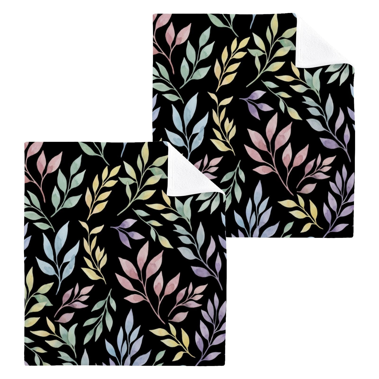 BOESI Pastel Rainbow Leaves 12x12in Cotton Washcloth,Face Towel