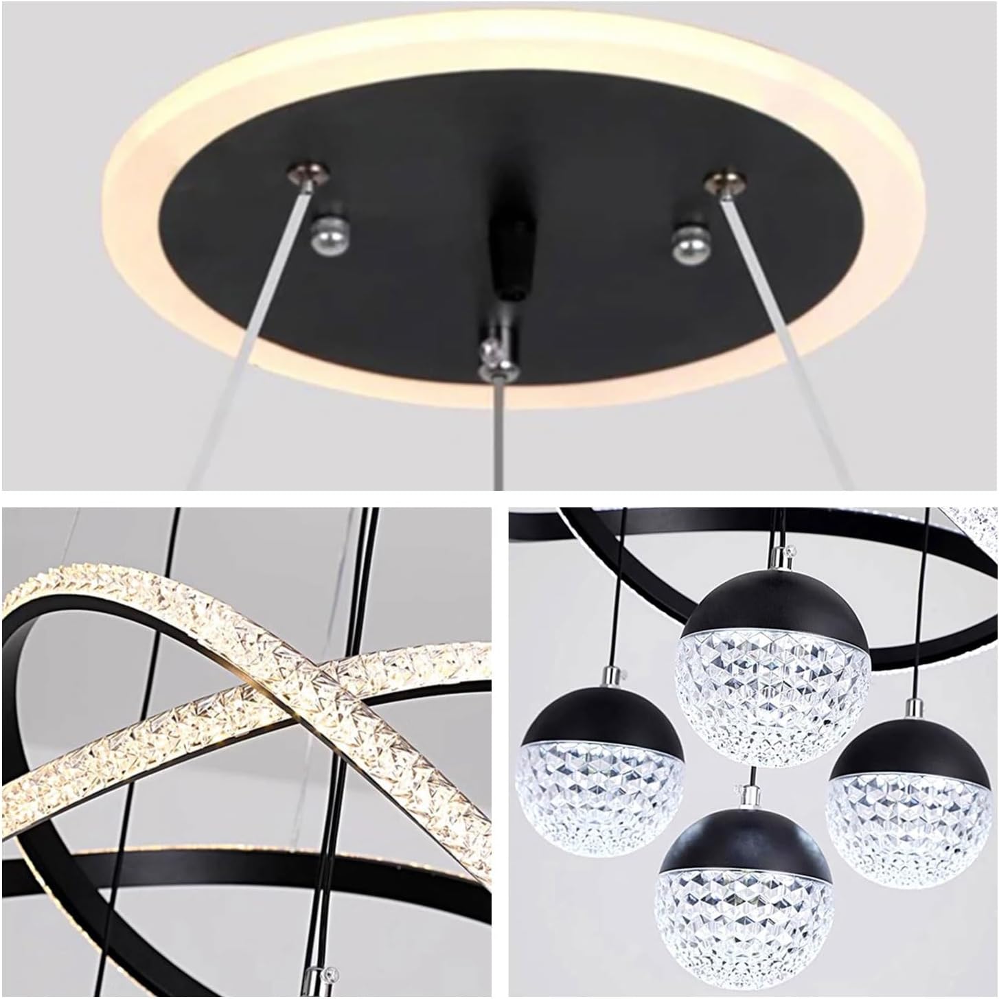 Industrial Light Crystals,Diniroom Light Fixture,Modern，Led Light, for Liviroom Bedroom Kitchen Island with Remote,HEI/Black