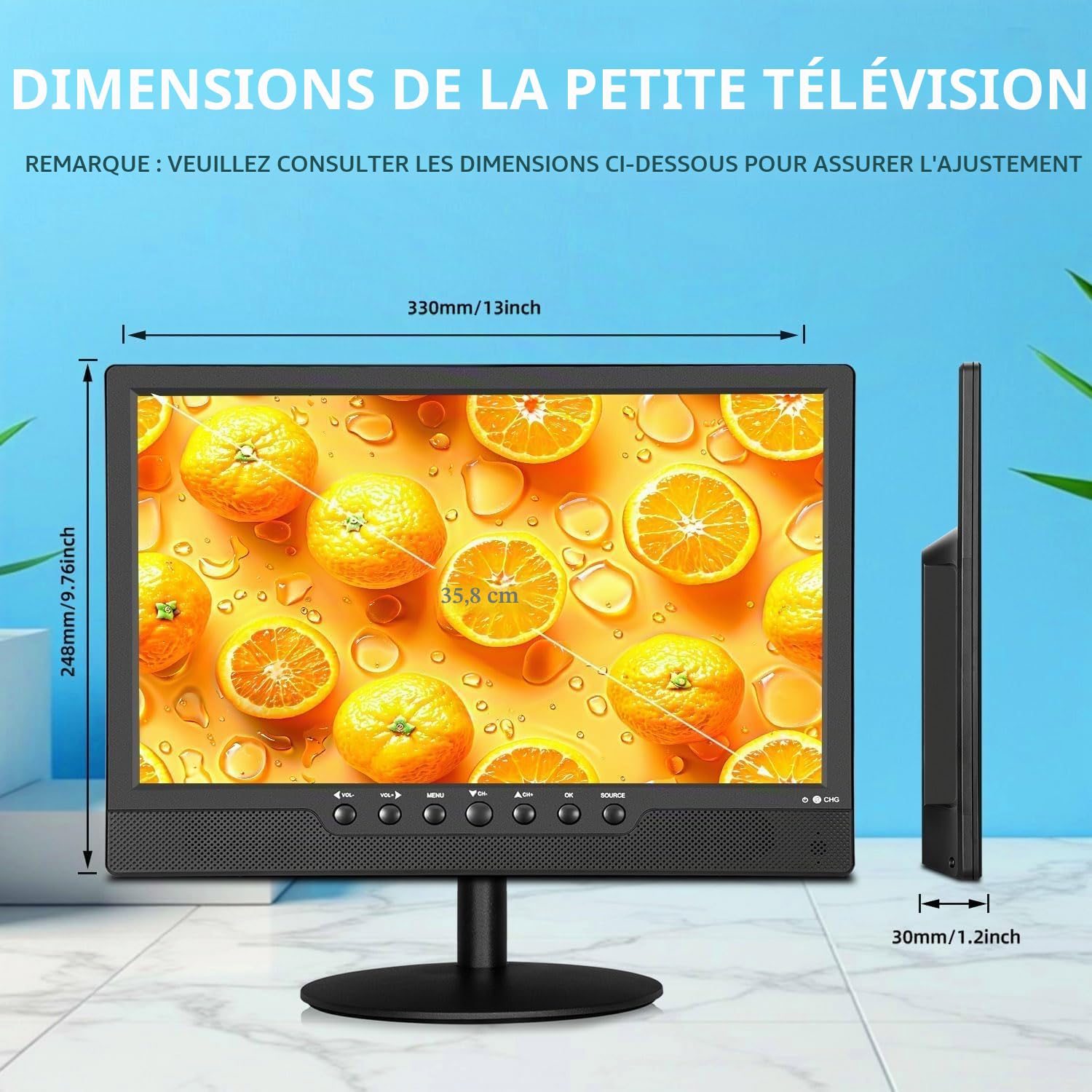 KCR TV Portable Numérique DVB-T2 14.0 Pouces Freeview | Batterie Rechargeable, Port USB, Prise Casque, Télécommande, Entrée AV, Entrée HDMI