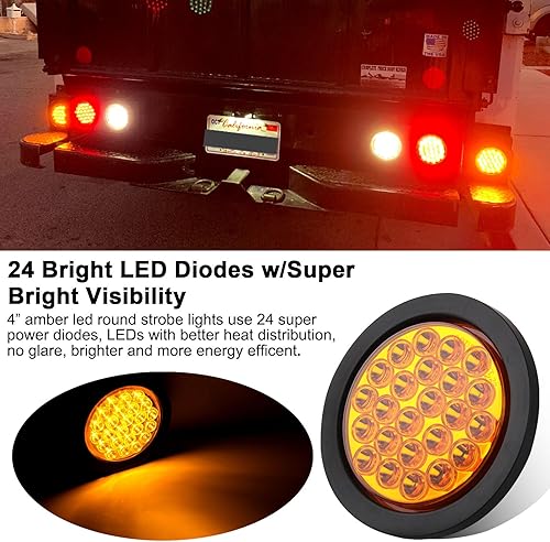 Miniatura 3 de Partswcgg 4 piezas de luces estroboscópicas redondas ámbar de 10,16 cm, 24 luces LED para remolque con patrones de parpadeo sólidos para lámparas de