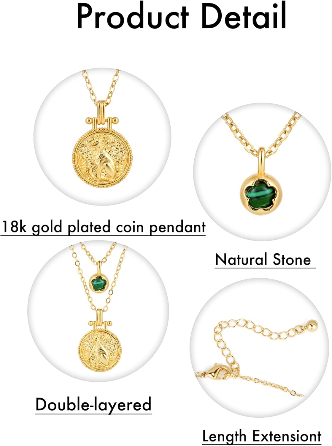 Egyptian Bastet Pendant Necklace Simulated Malachite Inlay Necklace 2pcs 18k Double Layer Stackable Necklace Ancient Goddess Amulet Greek Mythology Jewelry for Women Trendy Gift for Girlfriend Mother - Image 6