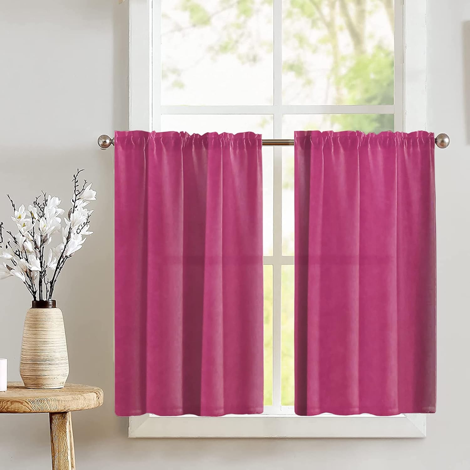 Zen Creative Designs Stretch Velvet Tier Window Valance 2 Piece Set Home Décor Bedroom Nursery Kitchen Window (Black)