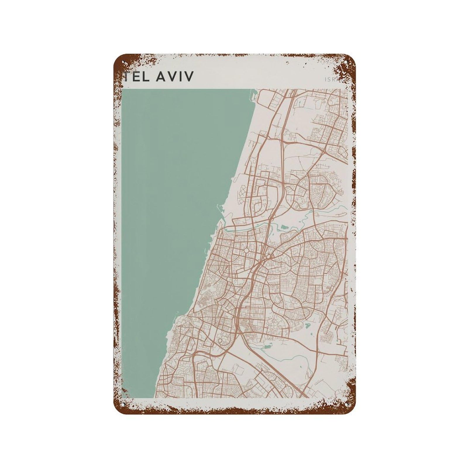 xiaoxiaoshen Tel Aviv Map Israel Travel Gift Minimalist Wall Decor Art Metal Tin Poster Modern Home Decor Art Home Bar Shop Decorations Vintage Sign 30x20cm