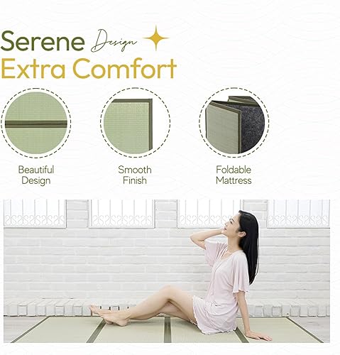 Miniatura 5 de MIINA Colchón japonés tradicional tatami, Igusa (hierba rusa), futón, 39 x 78 pulgadas (individual natural)