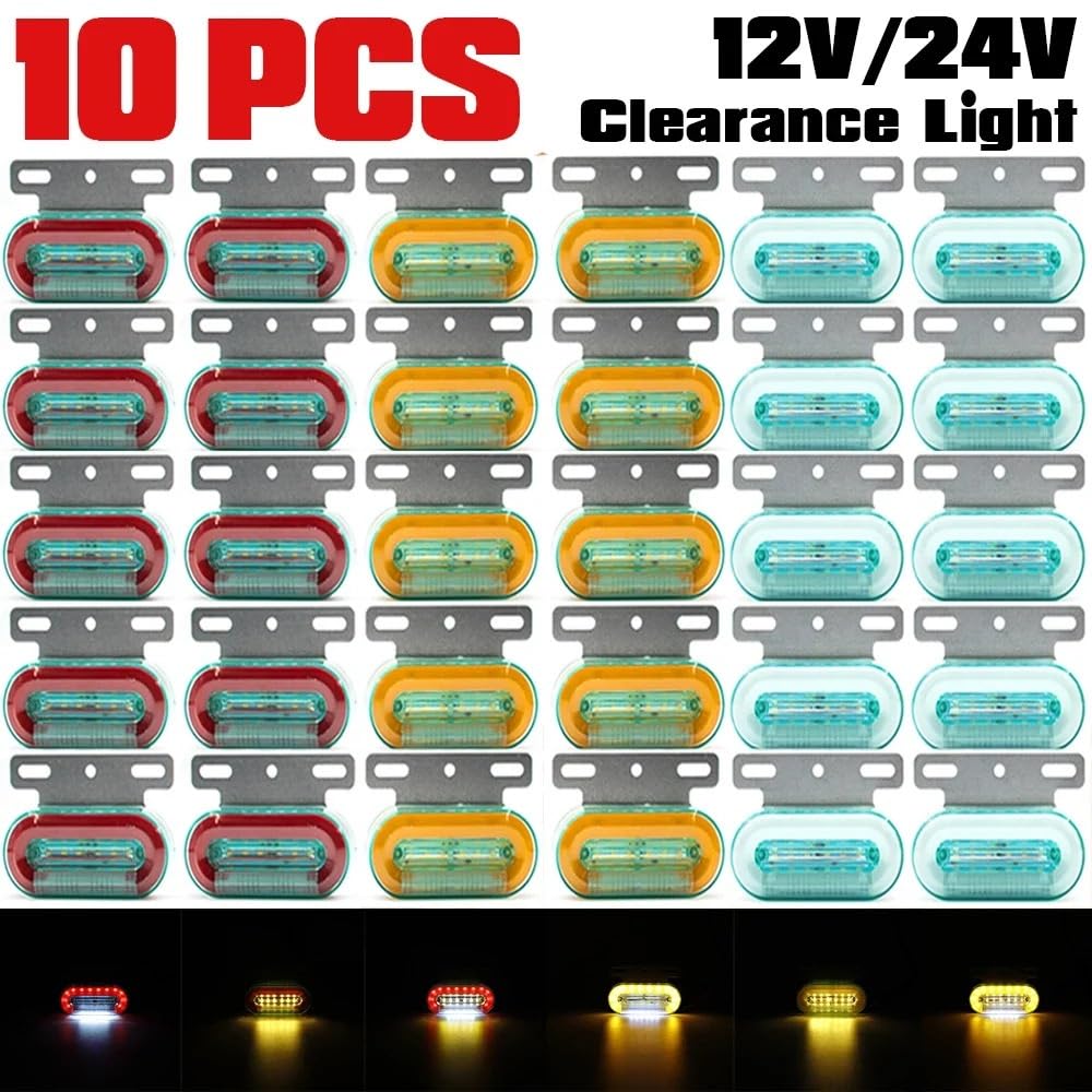 10 sztuk 12V 24V samochód ciężarowy boczne światła obrysowe zewnętrzne lampka kontrolna sygnału ostrzegawcze światło tylne 3 tryby przyczepa ciężarówka(12V,White)