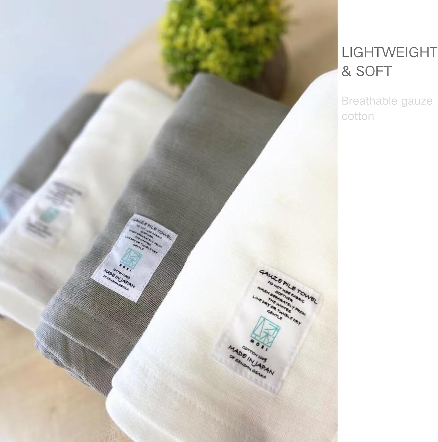 Mori Japanese Gauze Bath Towel, 100% Cotton, Made in Japan, Lightweight, Quick Dry, 1 Pack