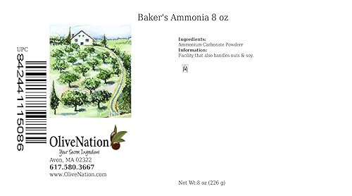 OliveNation Polvo de amoníaco para hornear, carbonato de amonio en polvo, agente fermentador tradicional para galletas crujientes, galletas, sin
