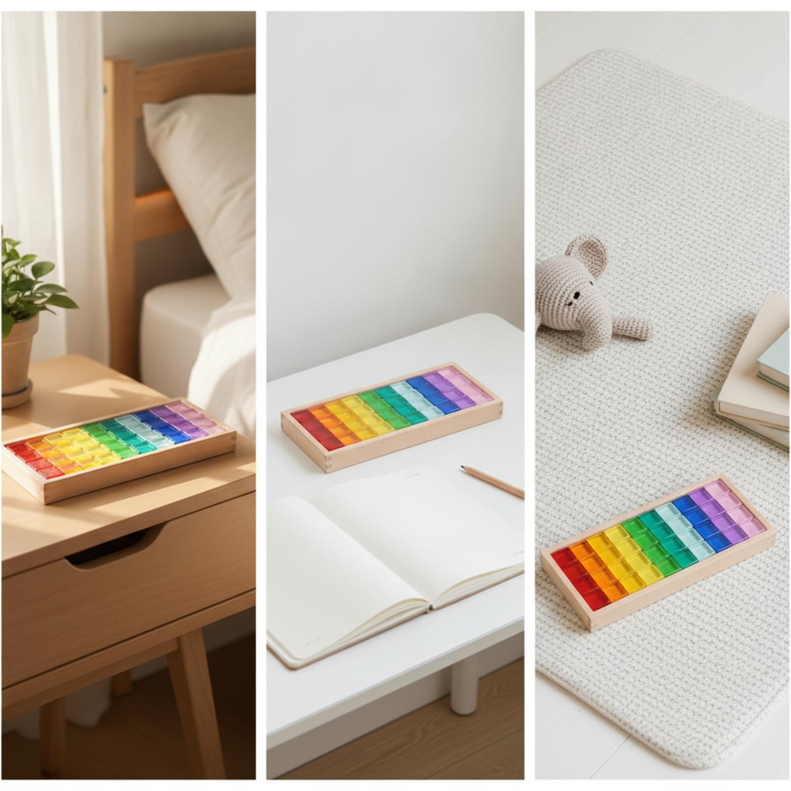 40 Pezzi Sensoriali con Vassoio in Legno Sicuro Set di Blocchi Sensoriali Sensoriale Giocattolo Educativo per Sale Giochi