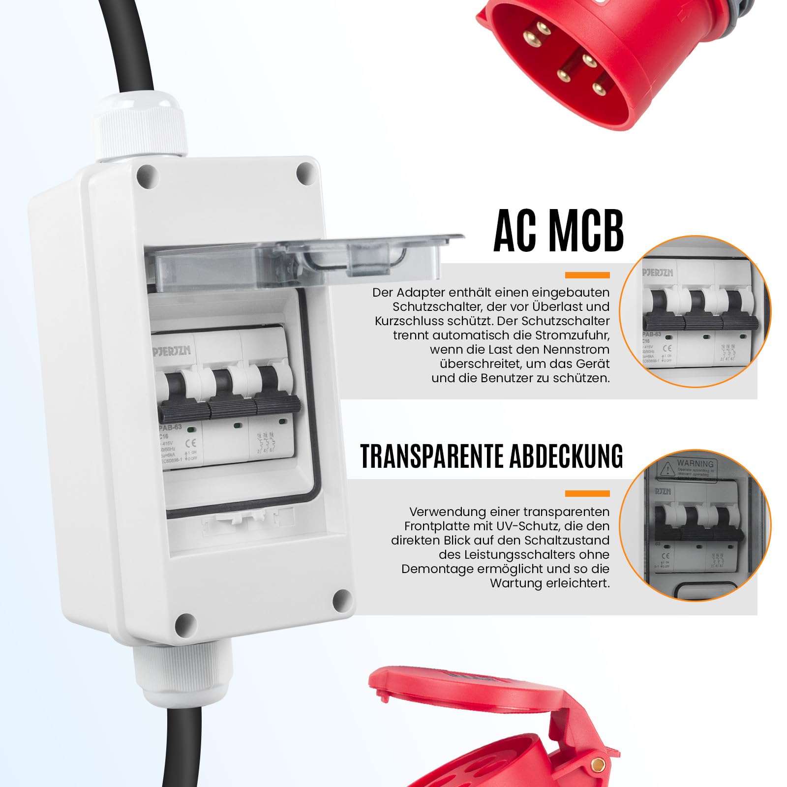Adattatore CEE maschio 32A a 16A adattatore 415V 2,5mm² – Cavo conversione senza attrezzi, protezione IP44 a 5 poli per campeggio, cantiere, officina (32A a 16A 3P 415V)