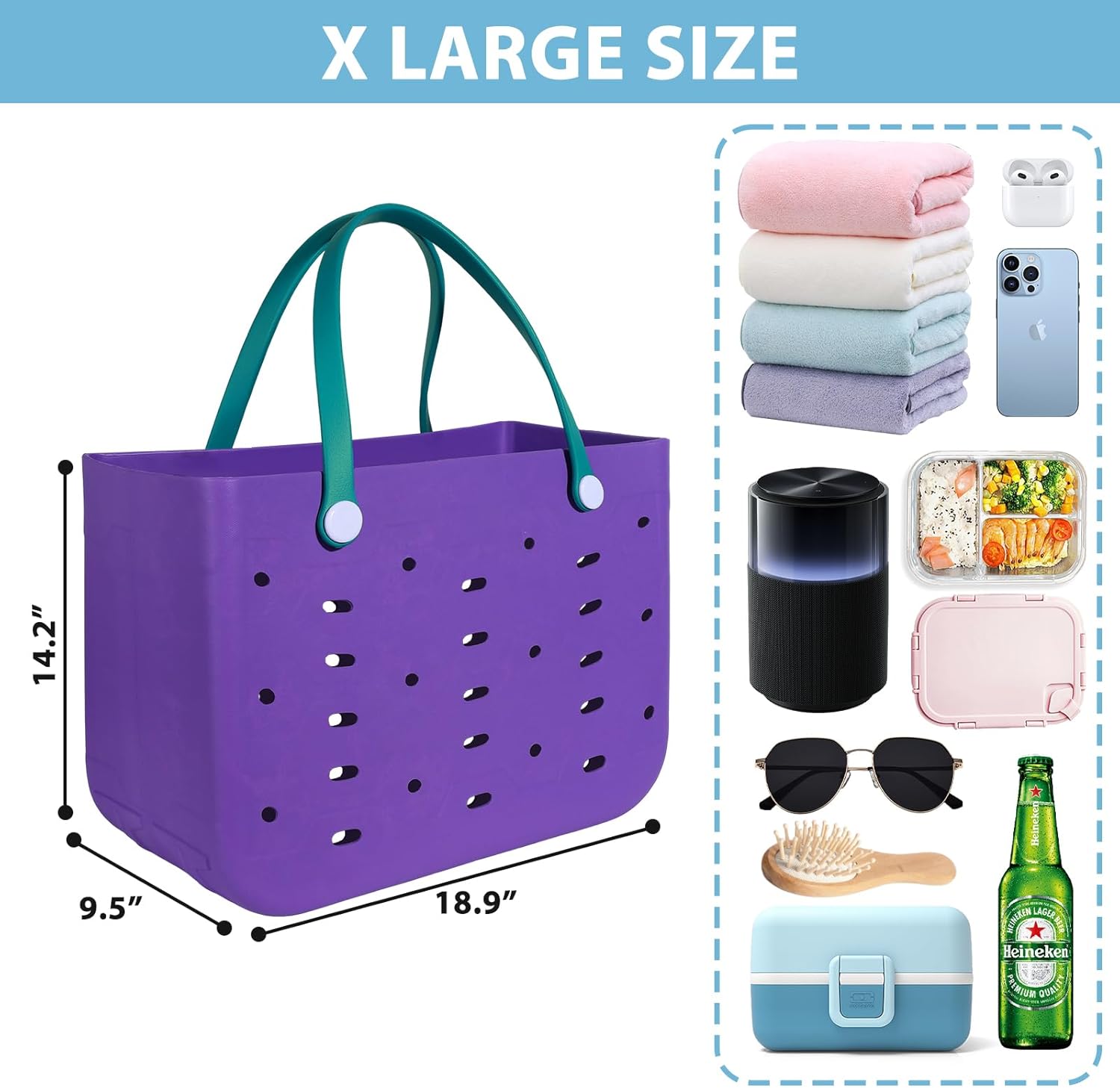 Rubber Beach Bag for Men & Women, Water-resistant Travel Tote Bag for the Beach Boat Pool - Image 4